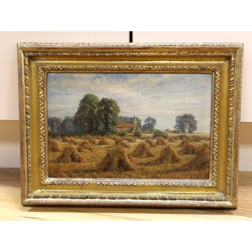 1755 - Alfred East RA, (1849-1913) oil on board, Harvesting, initialled and dated 1901, 28cm x 19cm