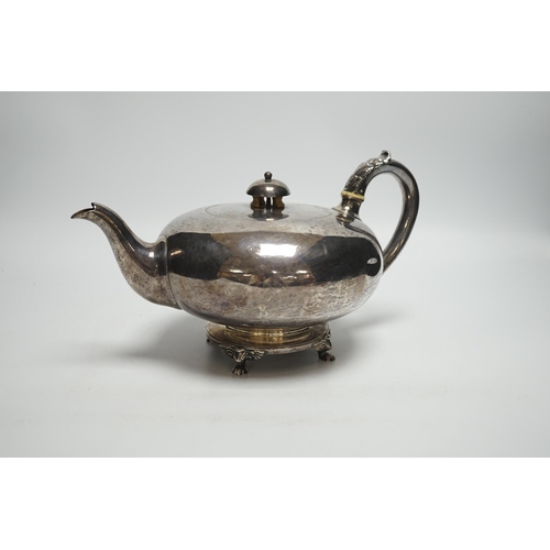 1852 - A William IV squat circular silver teapot, Robert Garrard II, London, 1832, gross weight 25.5oz CITE... 