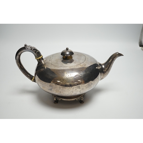 1852 - A William IV squat circular silver teapot, Robert Garrard II, London, 1832, gross weight 25.5oz CITE... 