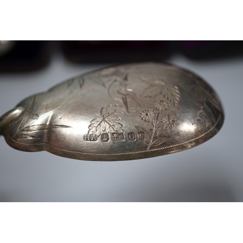 1862 - A cased pair of Victorian aesthetic period silver salad servers, Atkin Brothers, Sheffield, 1881 and... 