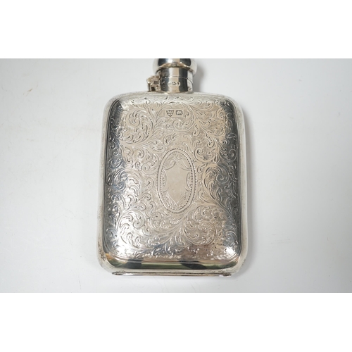 1863 - An Edwardian engraved silver hip flask, G & JW Hawksley, Sheffield, 1901, 13.7cm.