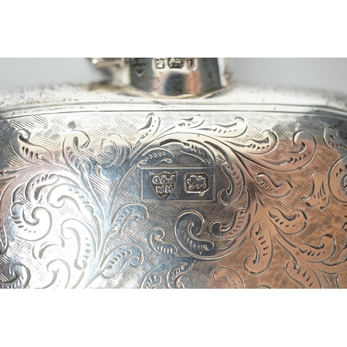 1863 - An Edwardian engraved silver hip flask, G & JW Hawksley, Sheffield, 1901, 13.7cm.