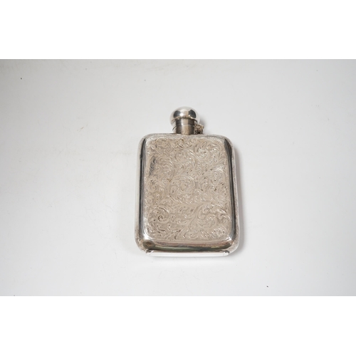 1863 - An Edwardian engraved silver hip flask, G & JW Hawksley, Sheffield, 1901, 13.7cm.