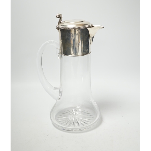 1872 - A Victorian silver mounted glass claret jug, John Wilmin Figg, London, 1868, 26.7cm.