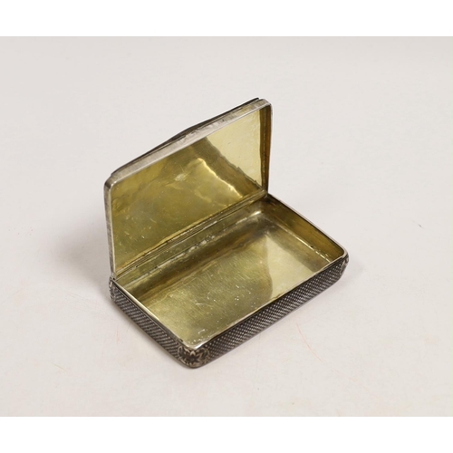 1890 - A 19th century Russian? white metal and niello rectangular snuff box, decorated with a pensive figur... 