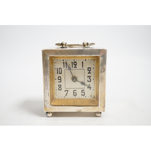 1891 - A George V silver rectangular carriage timepiece, with Arabic dial, maker LH, Birmingham, 1912, 72mm... 