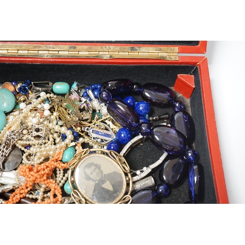 1925 - Assorted costume jewellery and other items including a 1970's 9ct gold and diamond chip set ring, mo... 