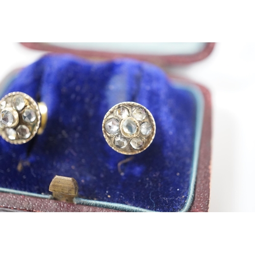 1926 - A pair of antique yellow metal and paste cluster set ear studs, diameter 9mm.