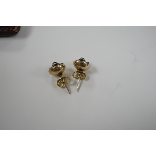 1926 - A pair of antique yellow metal and paste cluster set ear studs, diameter 9mm.