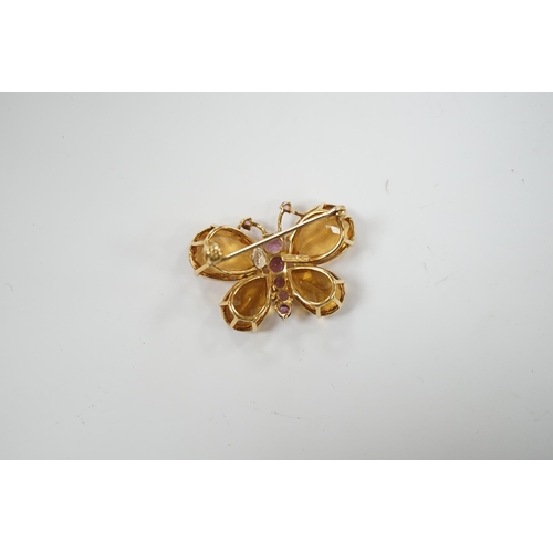 1935 - A modern Italian 750 yellow metal, four stone citrine and graduated seven stone pink sapphire set bu... 