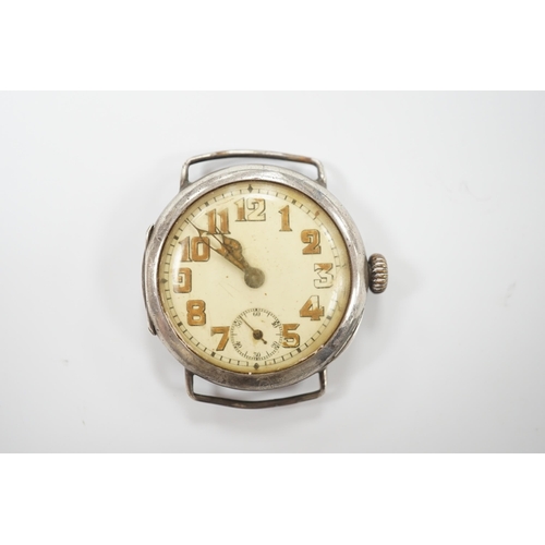 1939 - A WWI Rolex silver manual wind wristwatch, case hallmarked for 1916, case diameter 34mm, no strap.... 