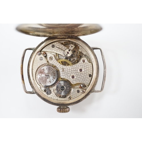 1939 - A WWI Rolex silver manual wind wristwatch, case hallmarked for 1916, case diameter 34mm, no strap.... 