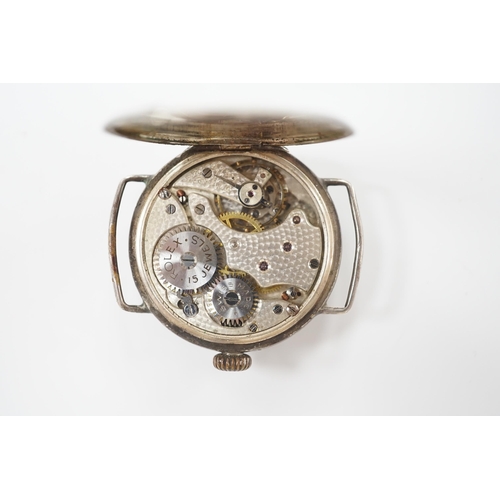 1939 - A WWI Rolex silver manual wind wristwatch, case hallmarked for 1916, case diameter 34mm, no strap.... 