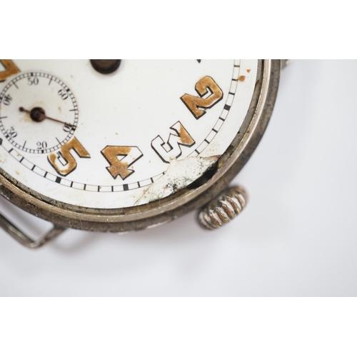 1939 - A WWI Rolex silver manual wind wristwatch, case hallmarked for 1916, case diameter 34mm, no strap.... 