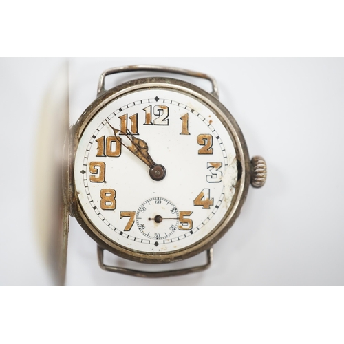 1939 - A WWI Rolex silver manual wind wristwatch, case hallmarked for 1916, case diameter 34mm, no strap.... 