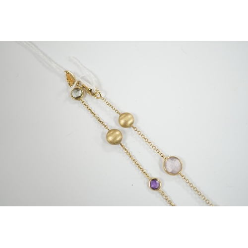 1946 - A modern Italian 9ct gold pebble and graduated multi gem set necklace, 68cm, gross weight 16 grams.... 