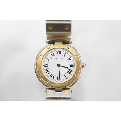 1949 - A steel and gold Cartier Ronde Vendom quartz wrist watch, with Roman dial, on a Cartier steel and go... 