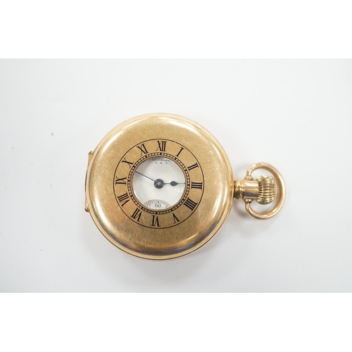 1963 - A gold plated Waltham half hunter keyless pocket watch, with Roman dial and subsidiary seconds.... 