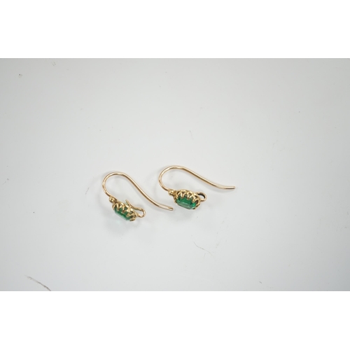 1973 - A pair of Victorian yellow metal and emerald set earrings (lacking drops), 6mm diameter, gross weigh... 