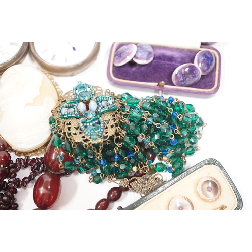 2000 - A group of assorted costume and other jewellery including a simulated cherry amber necklace, 52cm, g... 