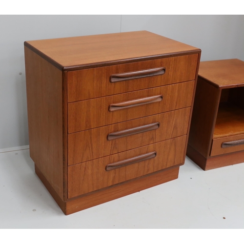 1004 - A mid century G Plan Fresco teak three piece bedroom suite, wardrobe width 91cm, depth 59cm, height ... 