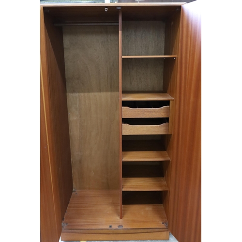 1004 - A mid century G Plan Fresco teak three piece bedroom suite, wardrobe width 91cm, depth 59cm, height ... 