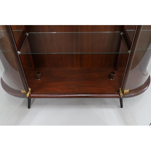 1006 - A mid century Indian rosewood glazed display cabinet with lighting, width 133cm, depth 36cm, height ... 