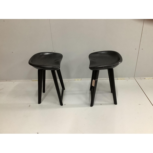 1015 - A pair of Craig Bassam and Scott Fellows black lacquer ash stools, width 43cm, depth 34cm, height 56... 