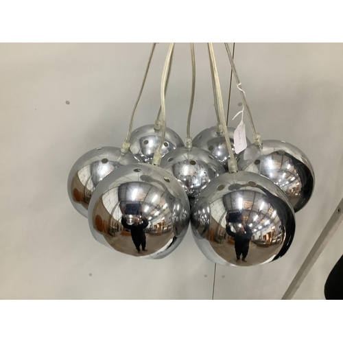 1025 - A mid century style seven branch chrome ceiling lamp, height 40cm