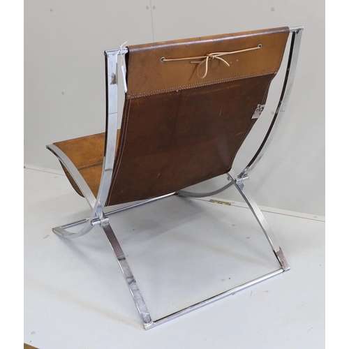 1036 - A 1970's leather and chrome armchair by Marcho Cuno, width 67cm, depth 100cm, height 90cm