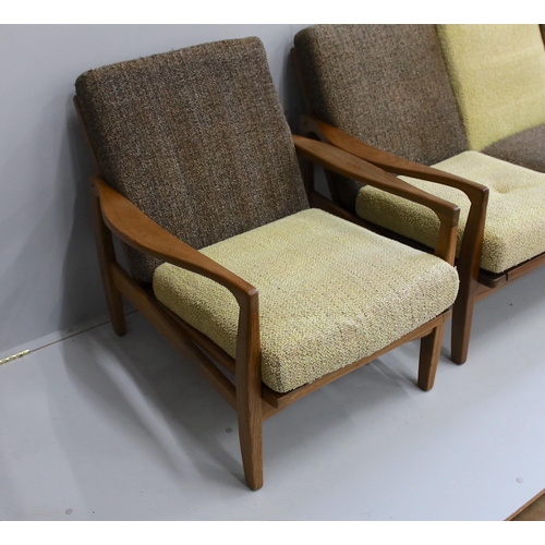 1037 - In the manner of Zenon Baczyk, a mid century teak three piece lounge suite, settee length 168cm, dep... 