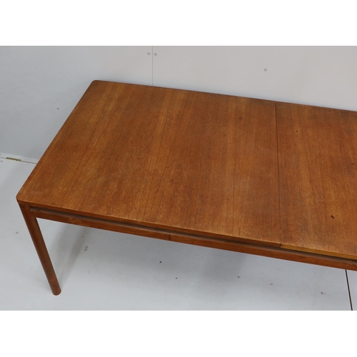 1044 - A mid century Danish design rectangular teak extending dining table, width 200cm, depth 92cm, height... 