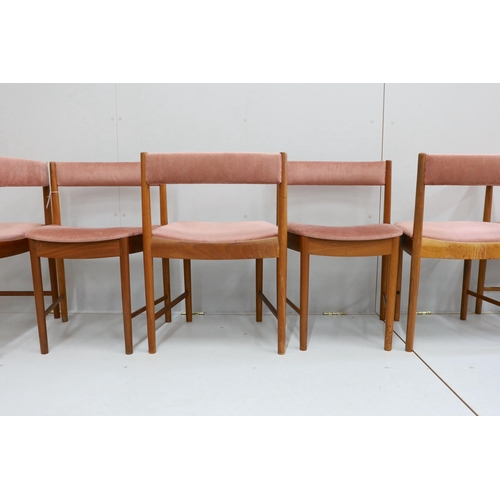 1078 - A set of six mid century teak dining chairs, width 49cm, depth 41cm, height 71cm