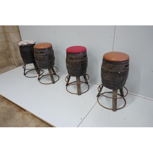 1120 - A set of four barrel bar stools, height 73cm