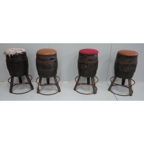 1120 - A set of four barrel bar stools, height 73cm