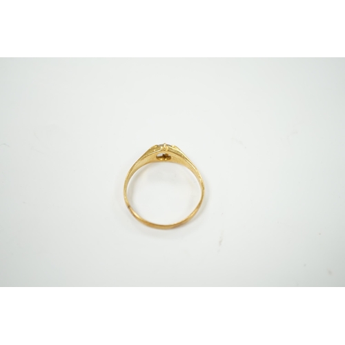 2022 - A George V 18ct gold and claw set solitaire diamond ring, size U/V, gross weight 3.6 grams.