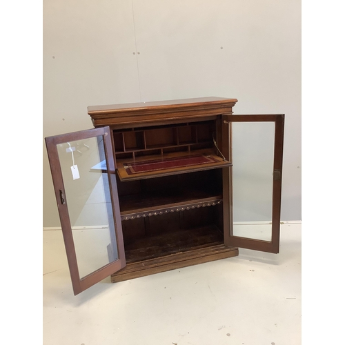 100 - A late Victorian mahogany bureau bookcase, width 84cm, depth 36cm, height 102cm