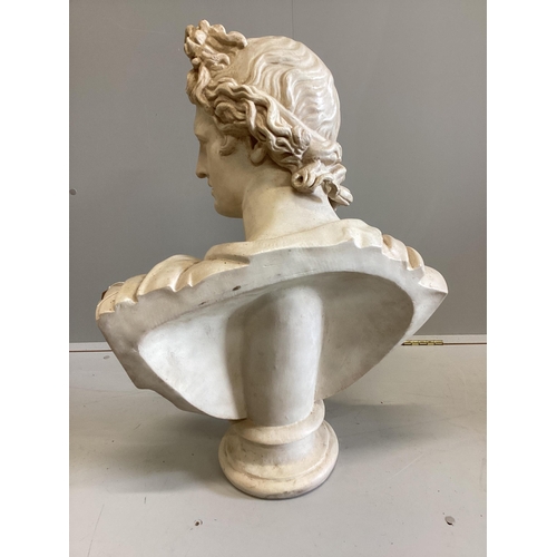 107 - After the Antique, a faux marble classical bust, height 80cm