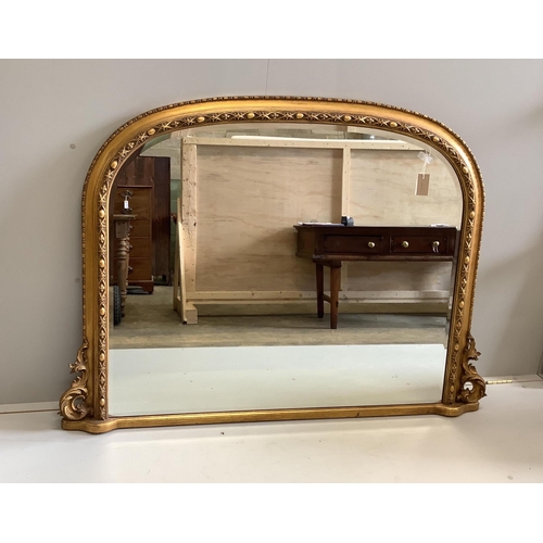 1 - A Victorian style gilt framed overmantel mirror, width 145cm, height 107cm