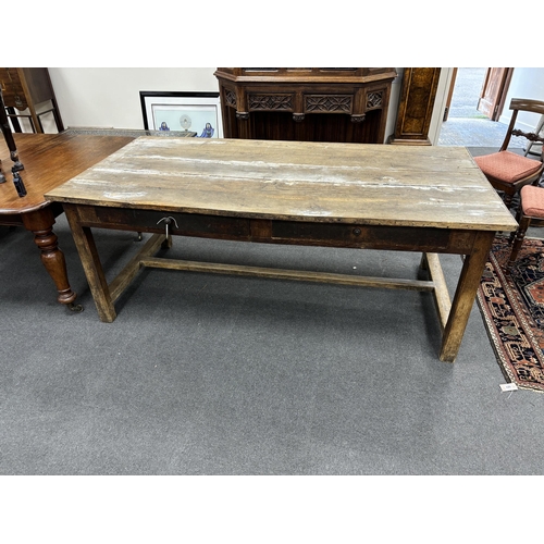 127 - A 19th century French rectangular oak two drawer farmhouse table, length 201cm, depth 101cm, height ... 