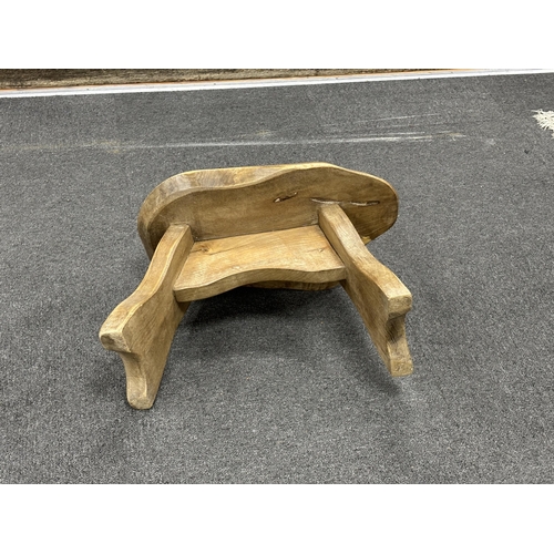 131 - A provincial oak stool, width 48cm, depth 30cm, height 32cm