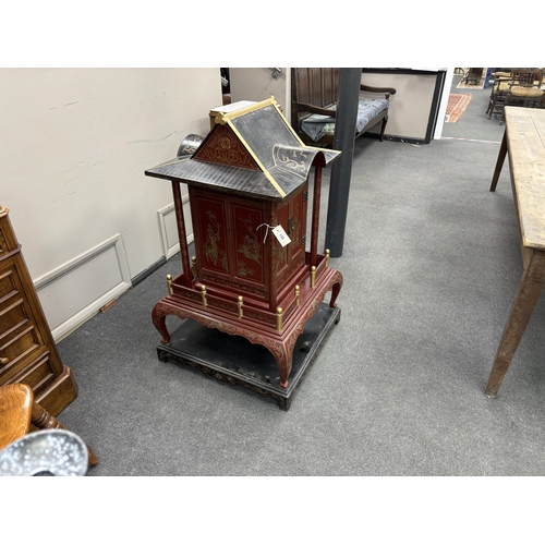 137 - A Chinese scarlet and black lacquer temple shrine, height 112cm