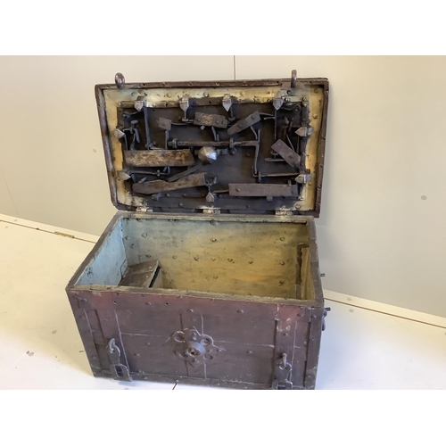 144 - A German iron bound 'Armada' chest, width 71cm, depth 43cm, height 38cm.