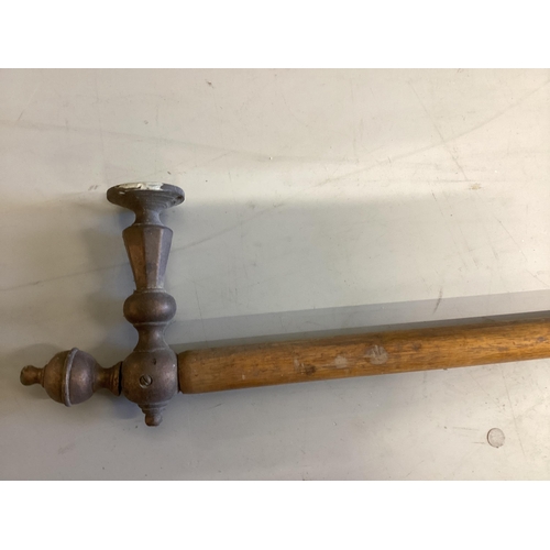 149 - A brass mounted oak banister rail, length 256cm.