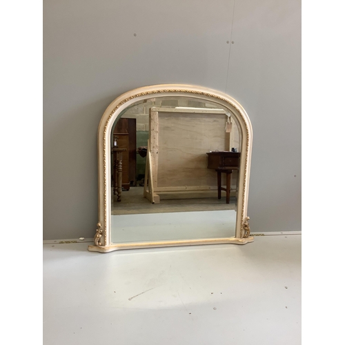 18 - A Victorian style painted parcel gilt overmantel mirror, width 114cm, height 107cm