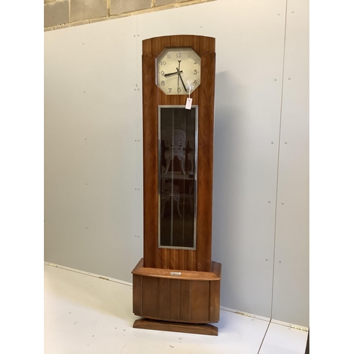 2 - An Art Deco walnut longcase clock with three weights and a pendulum, height 200cm