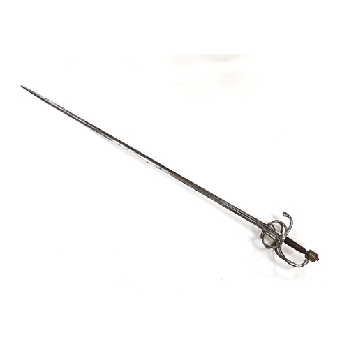 251 - A swept hilt rapier, c.1620, blade fullered at the forte, iron guard of conventional form with later... 