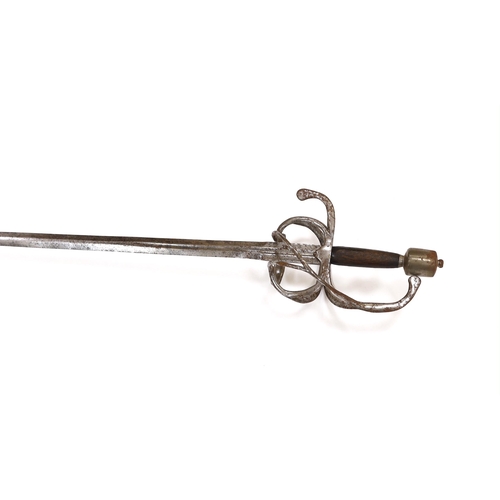 251 - A swept hilt rapier, c.1620, blade fullered at the forte, iron guard of conventional form with later... 