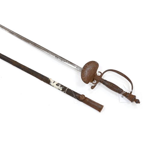 254 - An English cut steel hilted dress court sword, c.1900, polished blade etched at forte, iron hilt sli... 