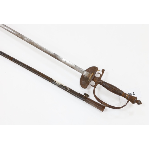 254 - An English cut steel hilted dress court sword, c.1900, polished blade etched at forte, iron hilt sli... 